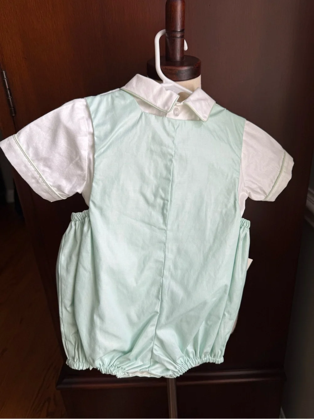 House of Hatten Smocked Duck & Sun Mint Bubble Romper with White Polo